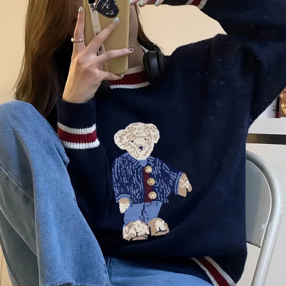 Clothes Lazy Knitwear Bear Pullovers Youthful Woman 2024 New Collection Autumn